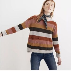 Madewell Walton Stripe Patch Pocket Boxy Longsleeve Sweater
